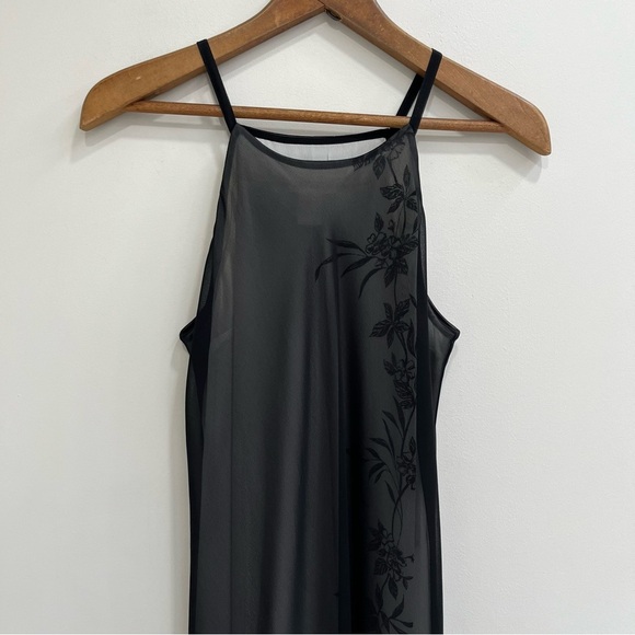 Vintage Y2K Express Sheer Mesh Overlay Black White Floral Maxi Dress Bias Cut - Picture 3 of 10